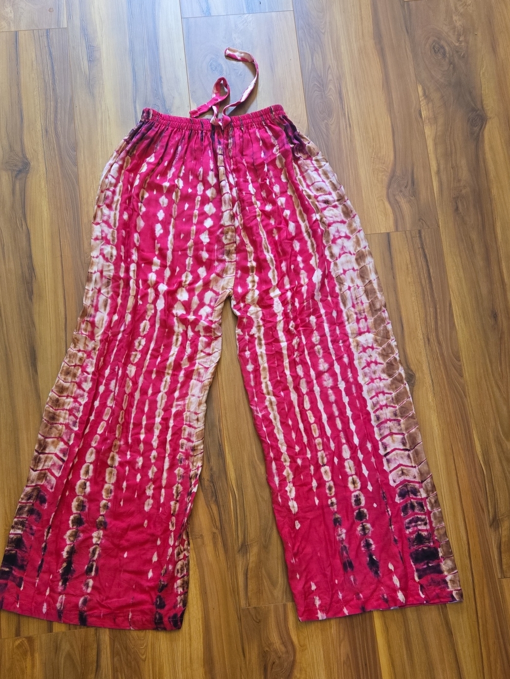 Tie-Dye Wide Leg Pants - Red and Cream